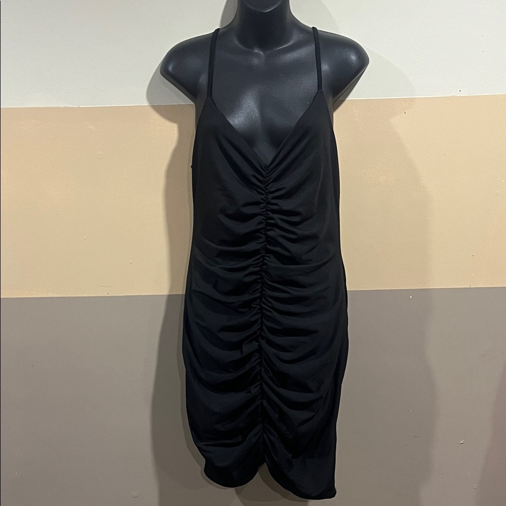 SHEIN Black Ruched Bodycon Midi Dress Size XL